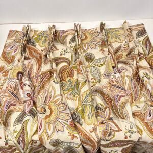 Pair of Jacobean Floral Custom Pinch Pleat Curtain Drape Side Panels
